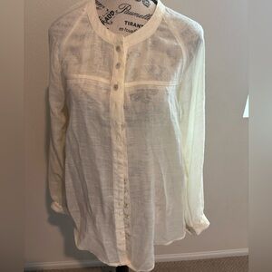 FREE PEOPLE Sheer White Button-Up Blouse